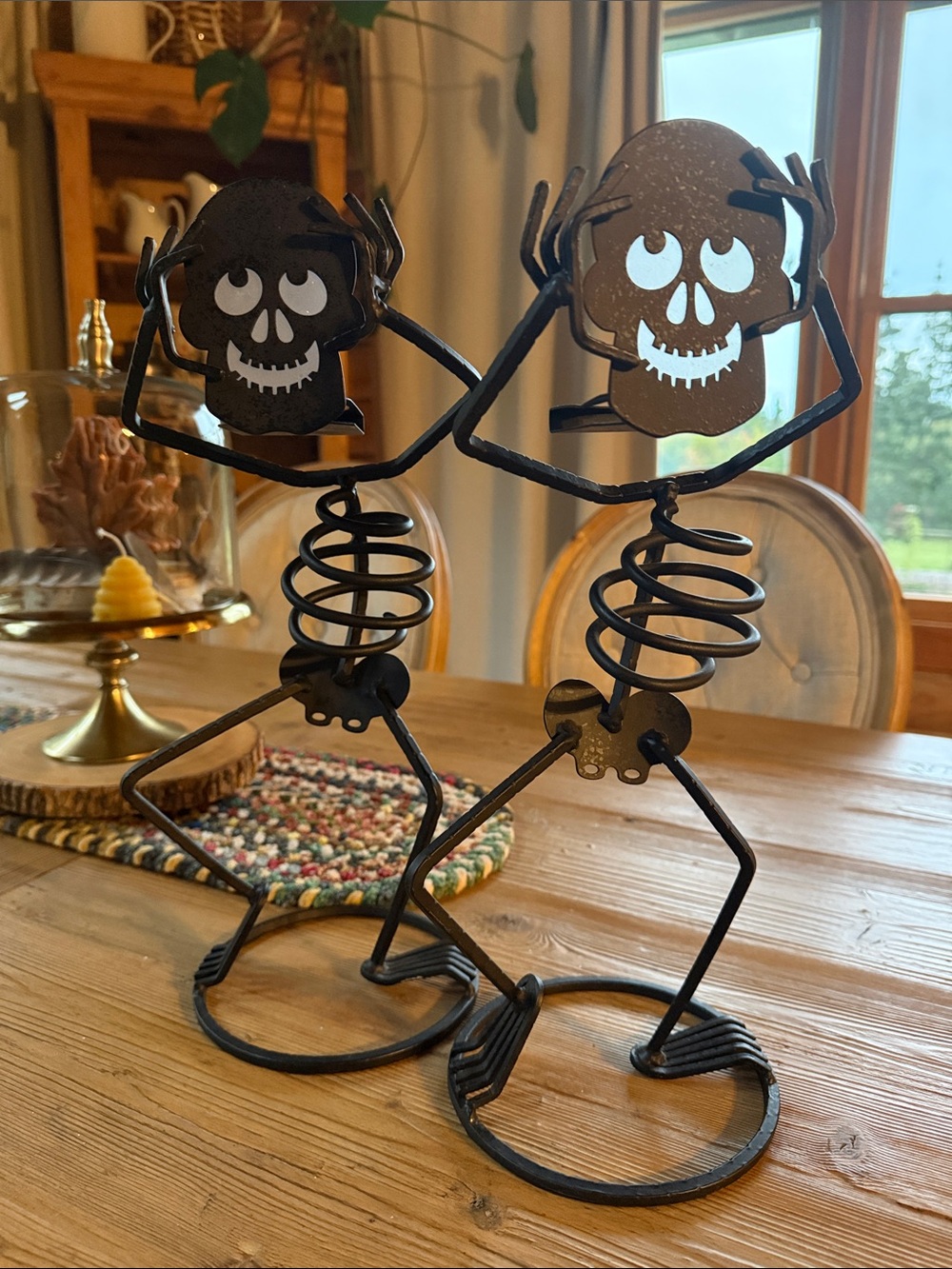 Halloween Black Metal Skeleton tea light holders - Set of 2